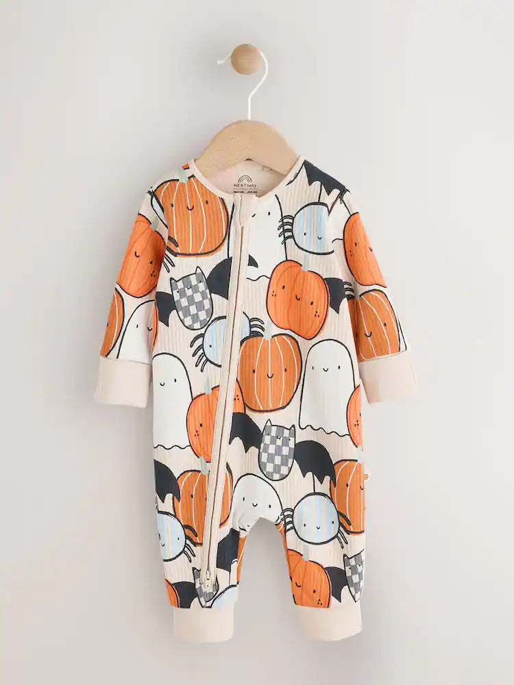 |BabyBoy| Macacão De Dormir Laranja Para Bebê Halloween Com Zíper Bidirecional (0 meses a 3 anos)