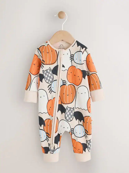 |BabyBoy| Macacão De Dormir Laranja Para Bebê Halloween Com Zíper Bidirecional (0 meses a 3 anos)