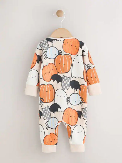 |BabyBoy| Macacão De Dormir Laranja Para Bebê Halloween Com Zíper Bidirecional (0 meses a 3 anos)