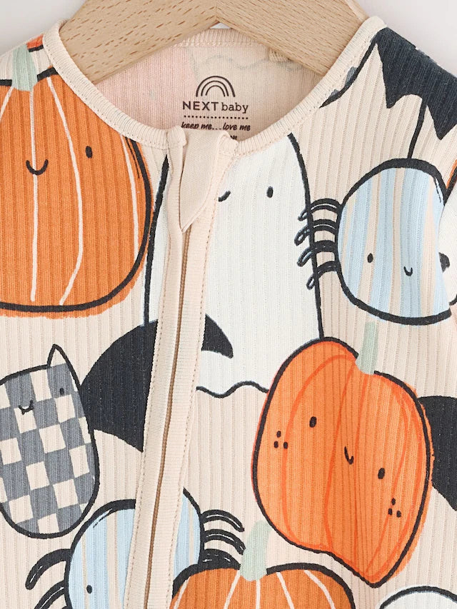 |BabyBoy| Macacão De Dormir Laranja Para Bebê Halloween Com Zíper Bidirecional (0 meses a 3 anos)