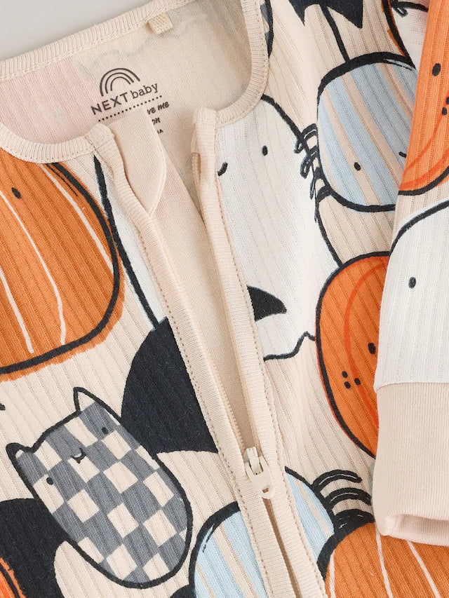 |BabyBoy| Macacão De Dormir Laranja Para Bebê Halloween Com Zíper Bidirecional (0 meses a 3 anos)