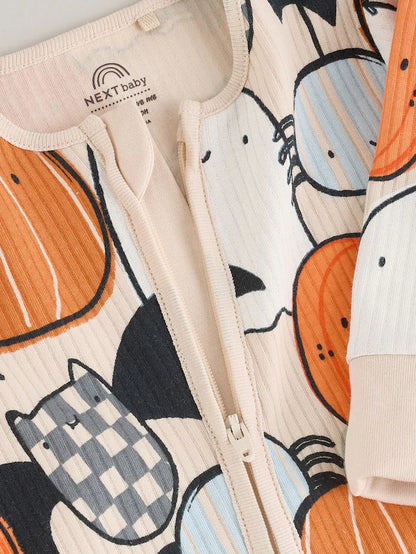 |BabyBoy| Macacão De Dormir Laranja Para Bebê Halloween Com Zíper Bidirecional (0 meses a 3 anos)