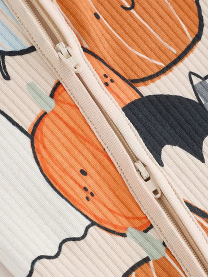 |BabyBoy| Macacão De Dormir Laranja Para Bebê Halloween Com Zíper Bidirecional (0 meses a 3 anos)