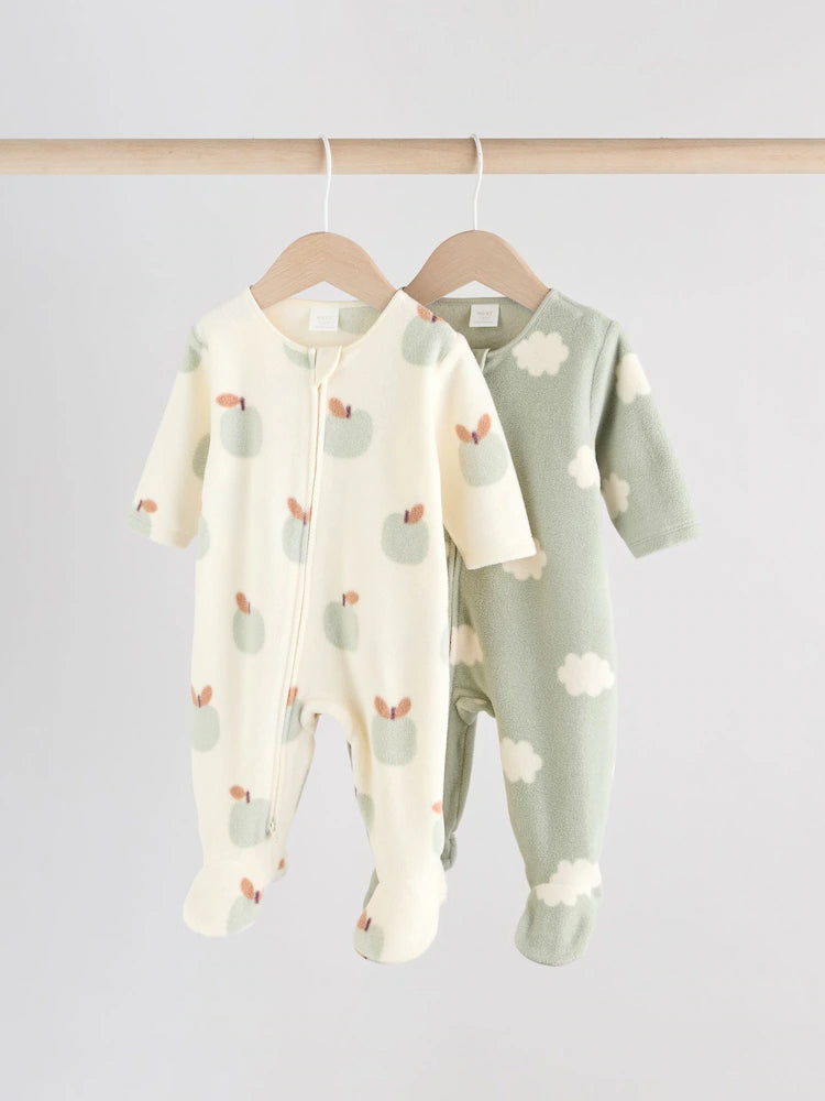 |BabyBoy| Macacão De Microfibra Sage Green Baby Com Zíper Bidirecional, Pacote com 2