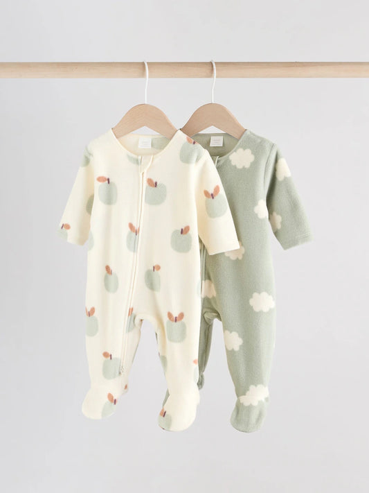 |BabyBoy| Macacão De Microfibra Sage Green Baby Com Zíper Bidirecional, Pacote com 2