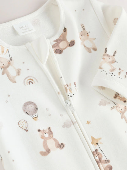 |BabyGirl| Macacão De Dormir Com Forro De Lã e Zíper Bidirecional Creme Para Bebê