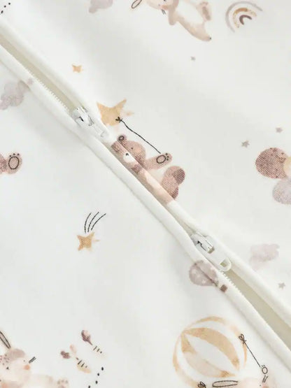 |BabyGirl| Macacão De Dormir Com Forro De Lã e Zíper Bidirecional Creme Para Bebê