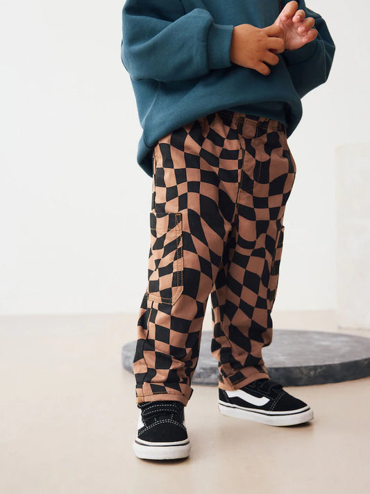 |Boy| Calça Xadrez Preta/Bege Com Bolso Lateral (3 meses a 7 anos)