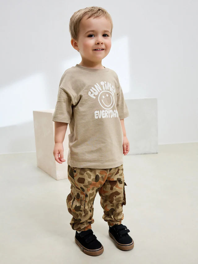 |Boy| Calça Cargo Forrada Com Estampa De Dinossauro e Camuflagem Cáqui (3 meses a 7 anos)