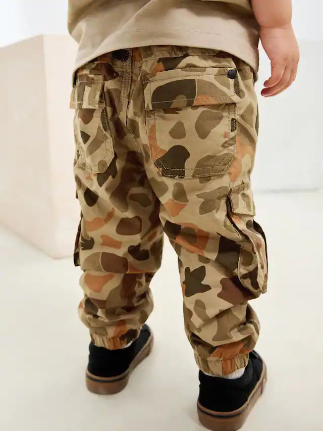 |Boy| Calça Cargo Forrada Com Estampa De Dinossauro e Camuflagem Cáqui (3 meses a 7 anos)