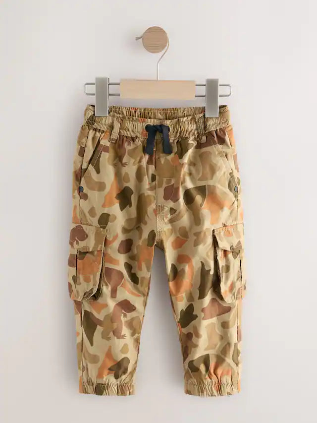 |Boy| Calça Cargo Forrada Com Estampa De Dinossauro e Camuflagem Cáqui (3 meses a 7 anos)