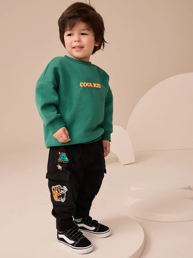|Boy| Calça Cargo Preta Universitária (3 meses a 7 anos)