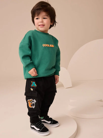 |Boy| Calça Cargo Preta Universitária (3 meses a 7 anos)