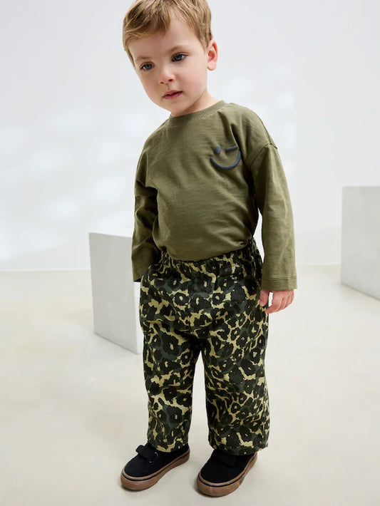 |Boy| Calça Larga Com Estampa De Leopardo Verde (3 meses a 7 anos)