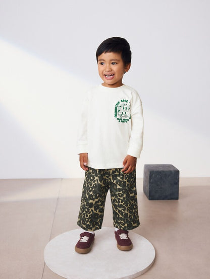 |Boy| Calça Larga Com Estampa De Leopardo Verde (3 meses a 7 anos)