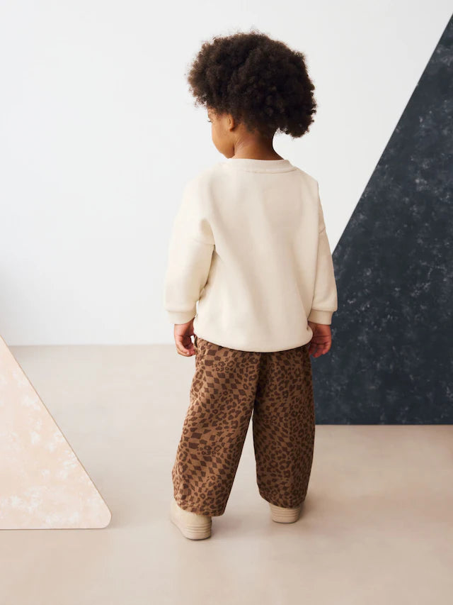 |Boy| Calças Largas Com Estampa De Leopardo Bege (3 meses a 7 anos)