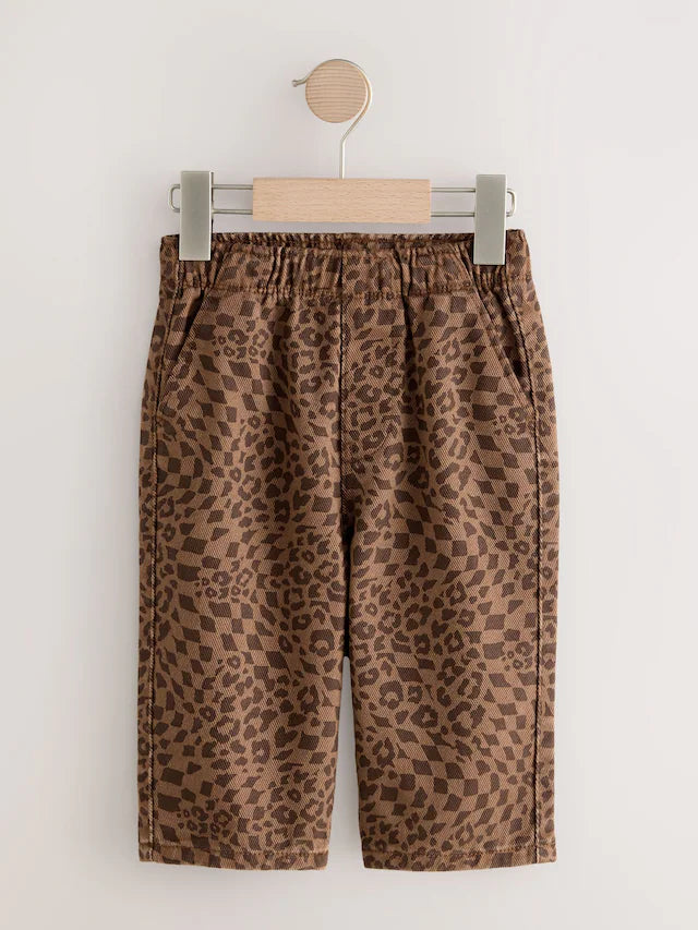 |Boy| Calças Largas Com Estampa De Leopardo Bege (3 meses a 7 anos)