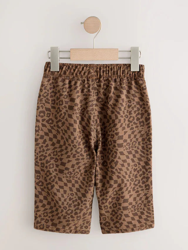 |Boy| Calças Largas Com Estampa De Leopardo Bege (3 meses a 7 anos)