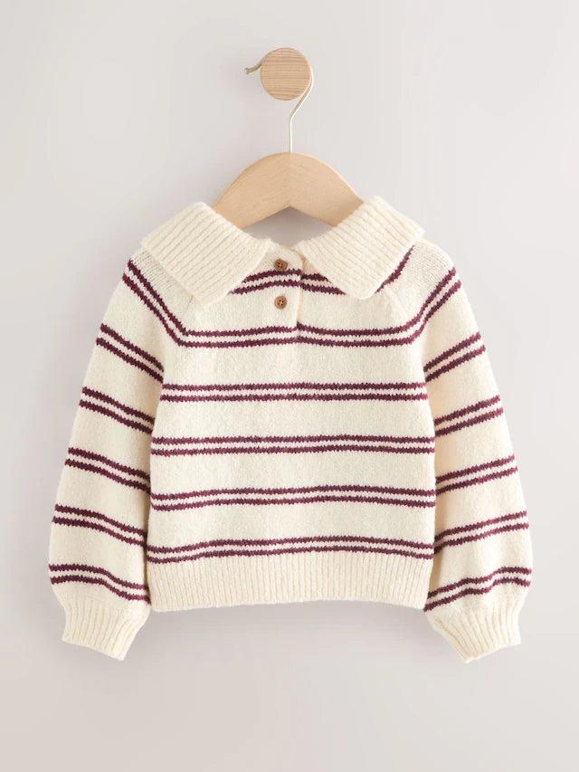 |Girl| Blusa Com Gola Listrada Crua (3 meses a 7 anos)