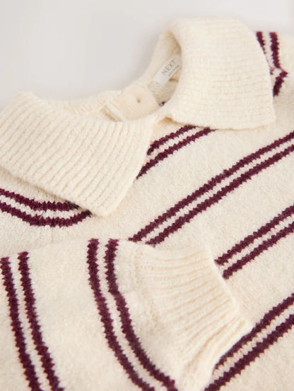 |Girl| Blusa Com Gola Listrada Crua (3 meses a 7 anos)