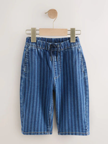|Boy| Calça Jeans Larga Listrada Azul-Escuro (3 meses a 7 anos)