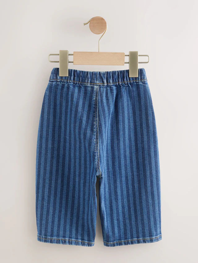 |Boy| Calça Jeans Larga Listrada Azul-Escuro (3 meses a 7 anos)