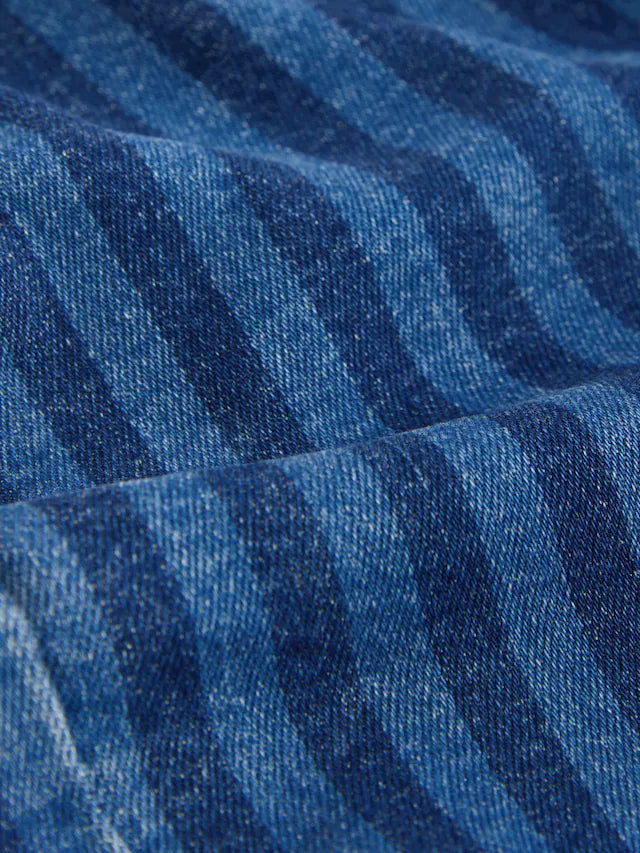 |Boy| Calça Jeans Larga Listrada Azul-Escuro (3 meses a 7 anos)