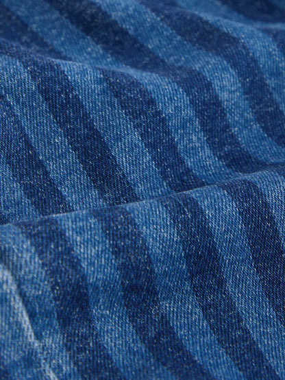 |Boy| Calça Jeans Larga Listrada Azul-Escuro (3 meses a 7 anos)