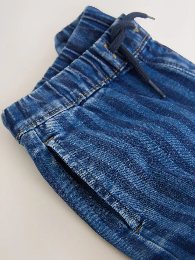 |Boy| Calça Jeans Larga Listrada Azul-Escuro (3 meses a 7 anos)