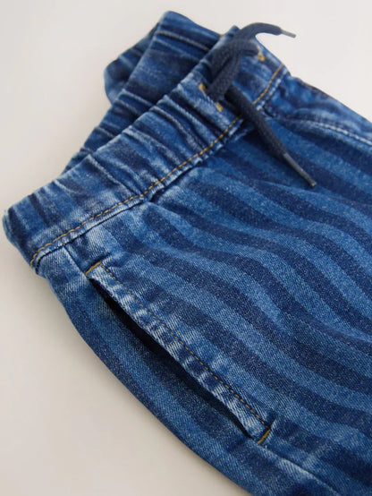 |Boy| Calça Jeans Larga Listrada Azul-Escuro (3 meses a 7 anos)