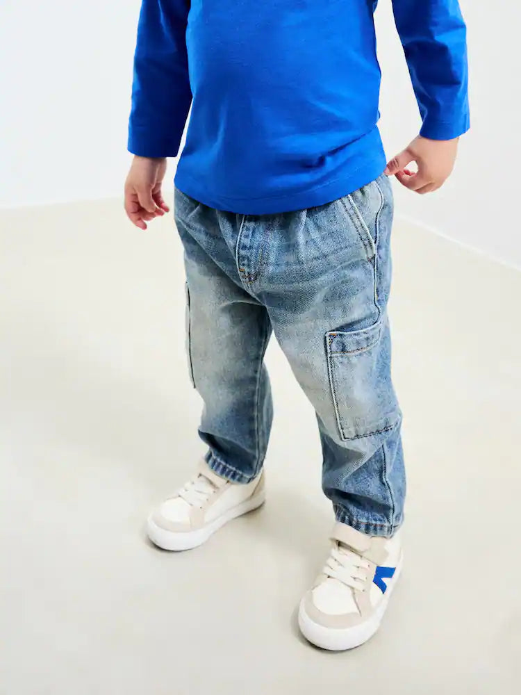 |Boy| Calça Jeans Cargo Azul Médio (3 meses a 7 anos)
