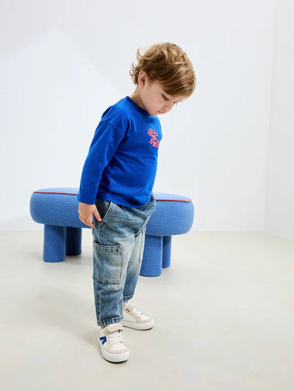 |Boy| Calça Jeans Cargo Azul Médio (3 meses a 7 anos)