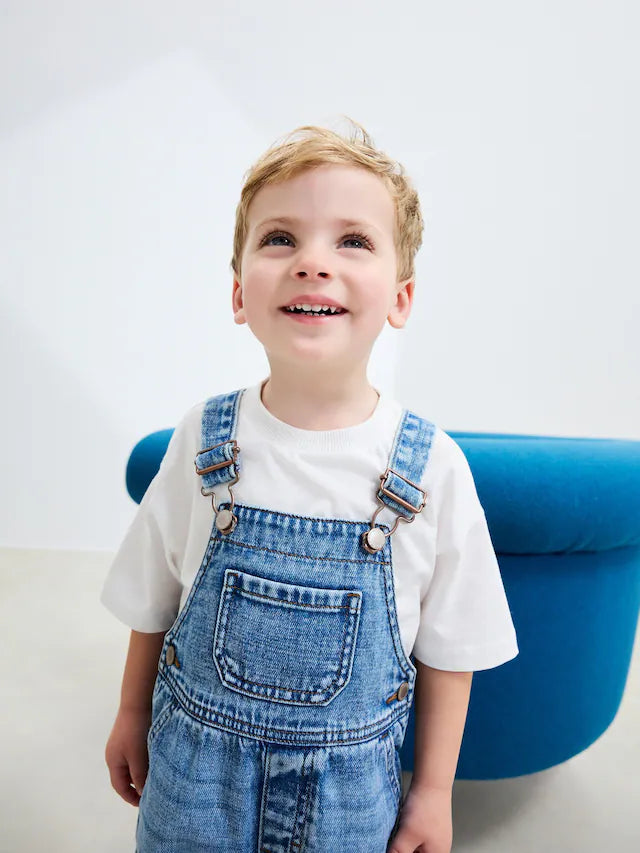 |Boy| Macacão Jeans Azul Médio (3 meses a 7 anos)