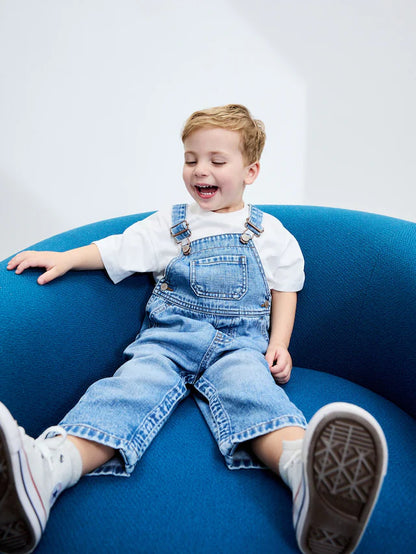 |Boy| Macacão Jeans Azul Médio (3 meses a 7 anos)
