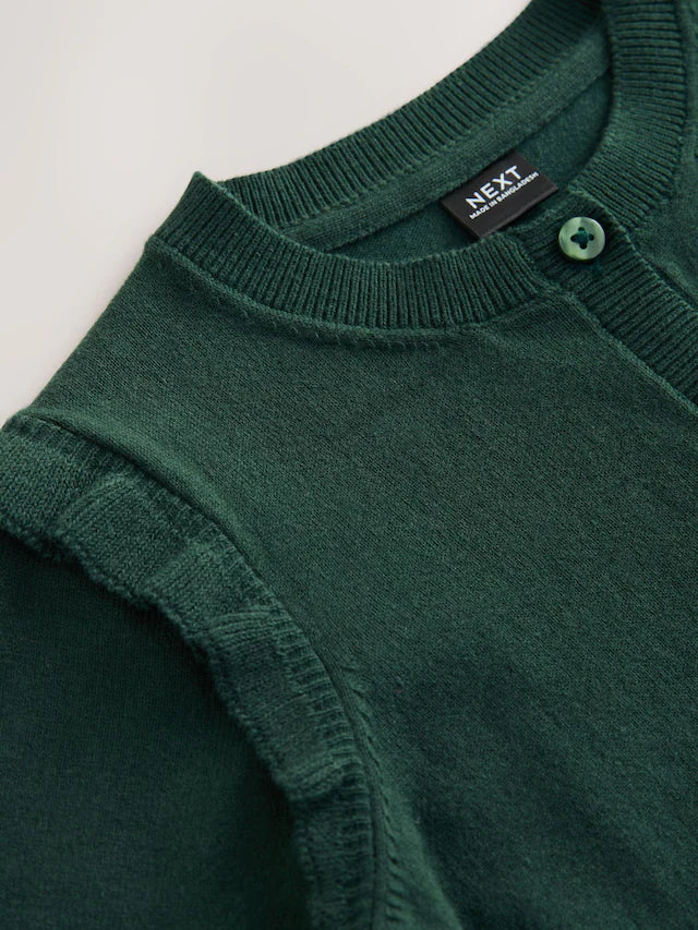 |BigGirl| Cardigan Escolar Verde De Algodão Com Babados Nos Ombros (3-16 anos)
