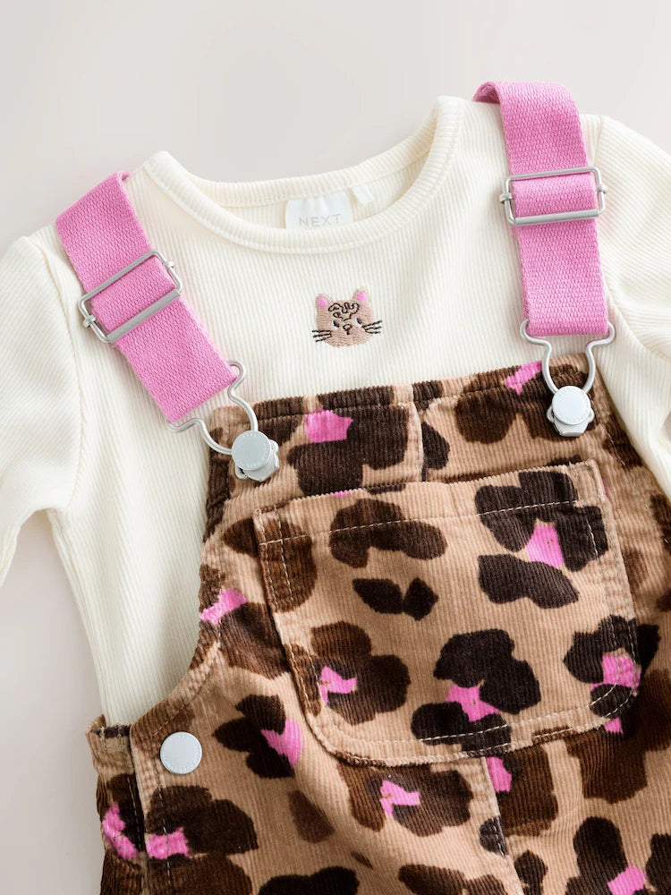 |Girl| Conjunto De Macacão Com Blusa e Meia-Calça Estampados De Animais (3 meses a 7 anos)