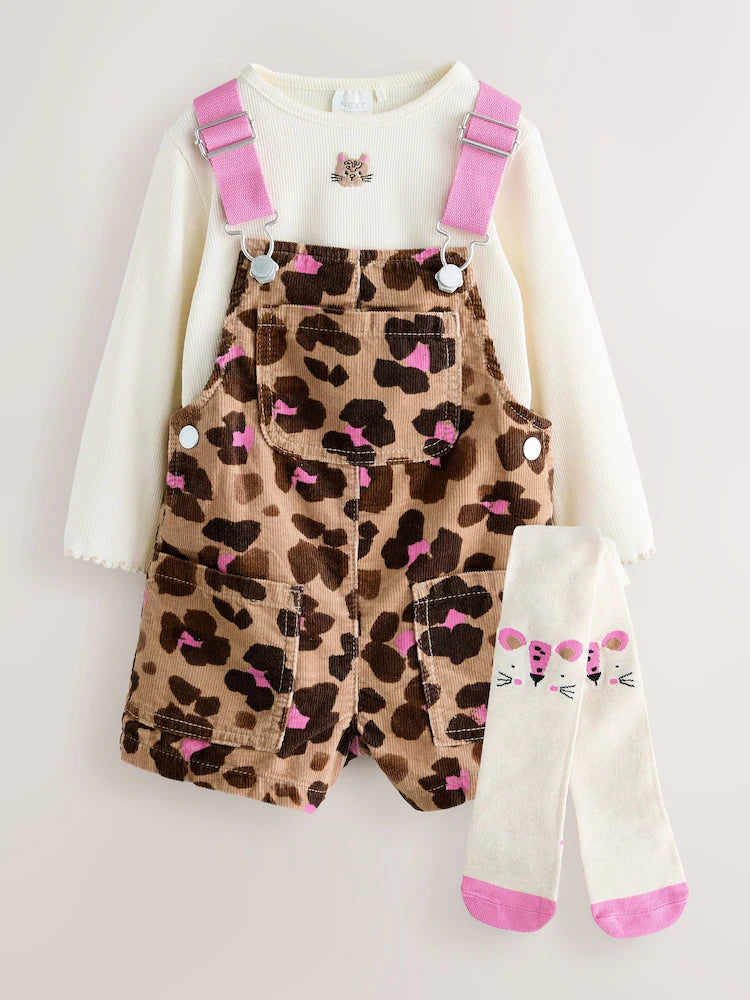 |Girl| Conjunto De Macacão Com Blusa e Meia-Calça Estampados De Animais (3 meses a 7 anos)