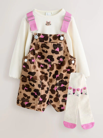 |Girl| Conjunto De Macacão Com Blusa e Meia-Calça Estampados De Animais (3 meses a 7 anos)