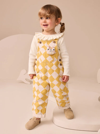 |Girl| Conjunto De Macacão Com Estampa Arlequim Amarelo (3 meses a 7 anos)