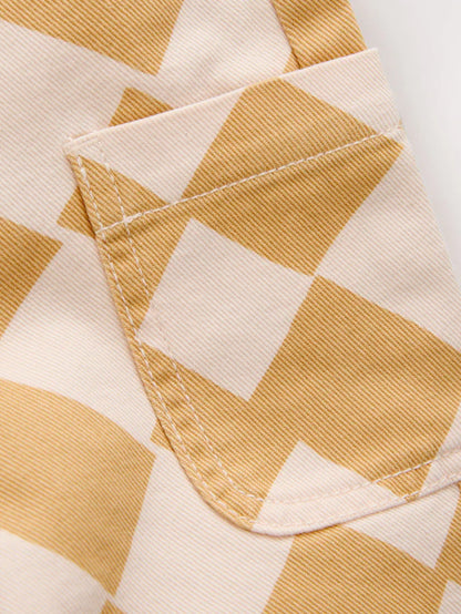 |Girl| Conjunto De Macacão Com Estampa Arlequim Amarelo (3 meses a 7 anos)