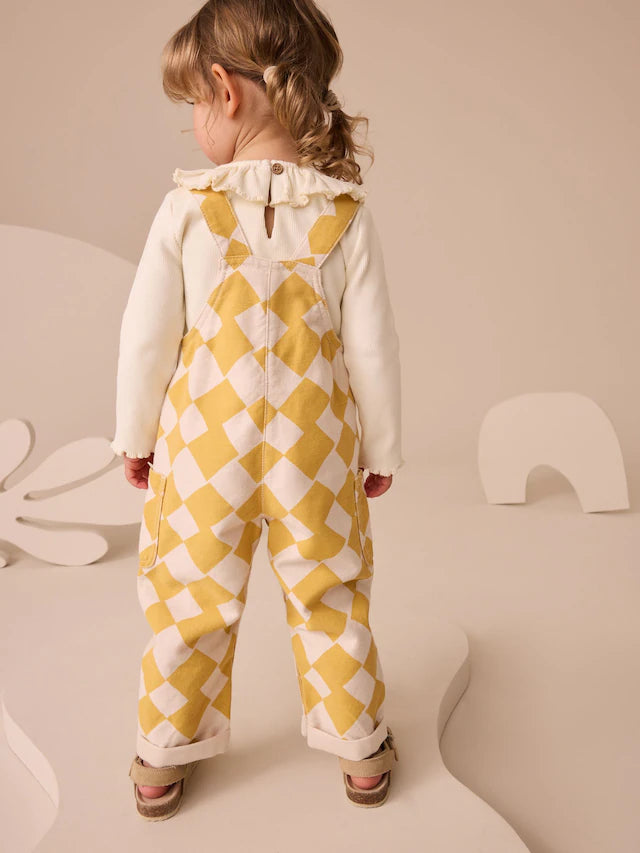 |Girl| Conjunto De Macacão Com Estampa Arlequim Amarelo (3 meses a 7 anos)