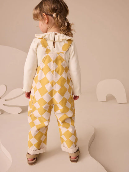 |Girl| Conjunto De Macacão Com Estampa Arlequim Amarelo (3 meses a 7 anos)