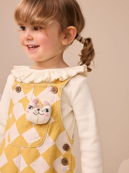 |Girl| Conjunto De Macacão Com Estampa Arlequim Amarelo (3 meses a 7 anos)