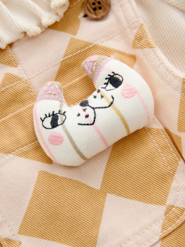 |Girl| Conjunto De Macacão Com Estampa Arlequim Amarelo (3 meses a 7 anos)