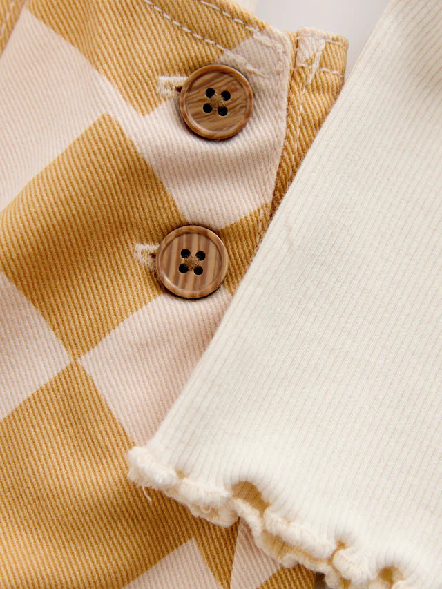 |Girl| Conjunto De Macacão Com Estampa Arlequim Amarelo (3 meses a 7 anos)