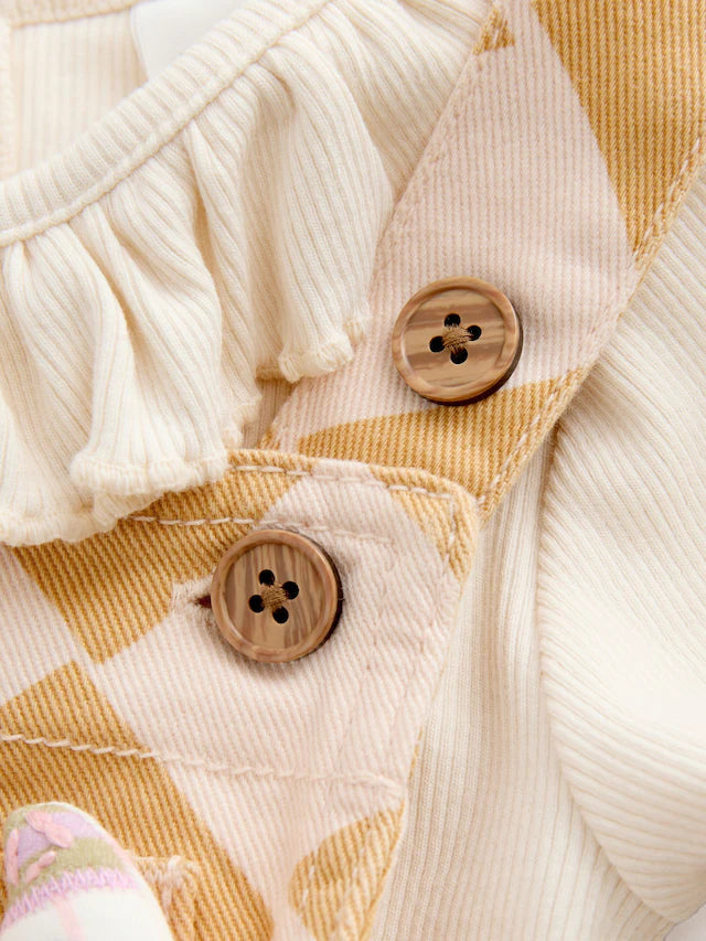 |Girl| Conjunto De Macacão Com Estampa Arlequim Amarelo (3 meses a 7 anos)