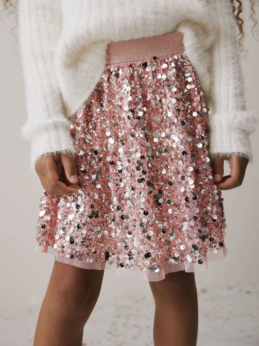 |BigGirl| Saia Bolha Com Lantejoulas Douradas Champanhe (3-16 anos)