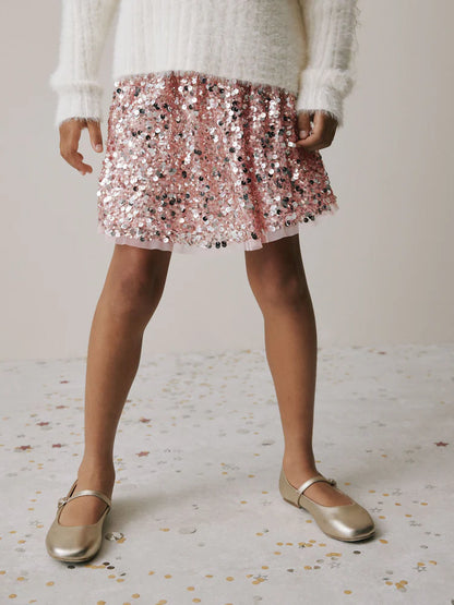 |BigGirl| Saia Bolha Com Lantejoulas Douradas Champanhe (3-16 anos)