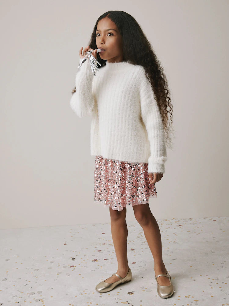 |BigGirl| Saia Bolha Com Lantejoulas Douradas Champanhe (3-16 anos)