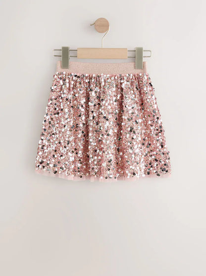 |BigGirl| Saia Bolha Com Lantejoulas Douradas Champanhe (3-16 anos)